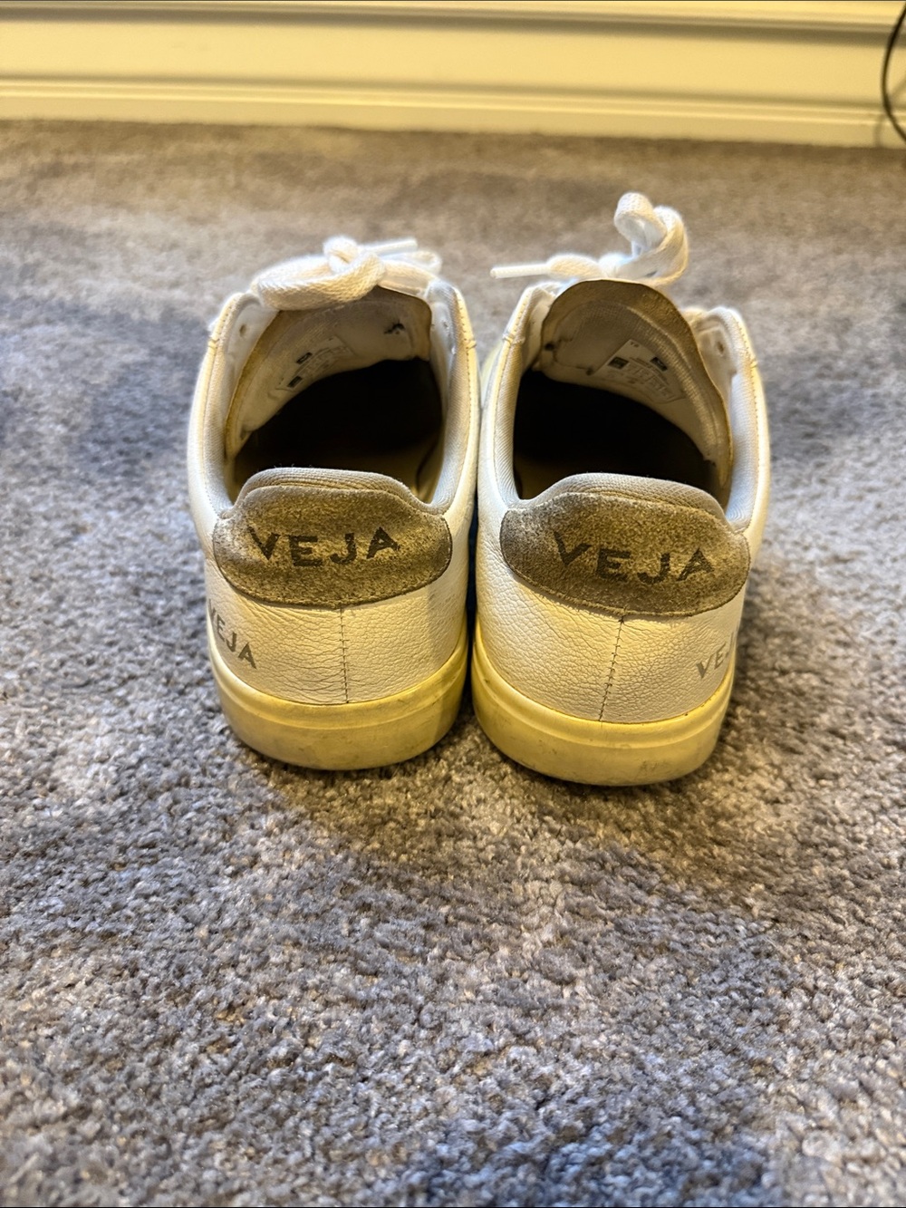 Veja White Leather Low-Top Sneakers with Gray V Logo - Picture 5 of 7